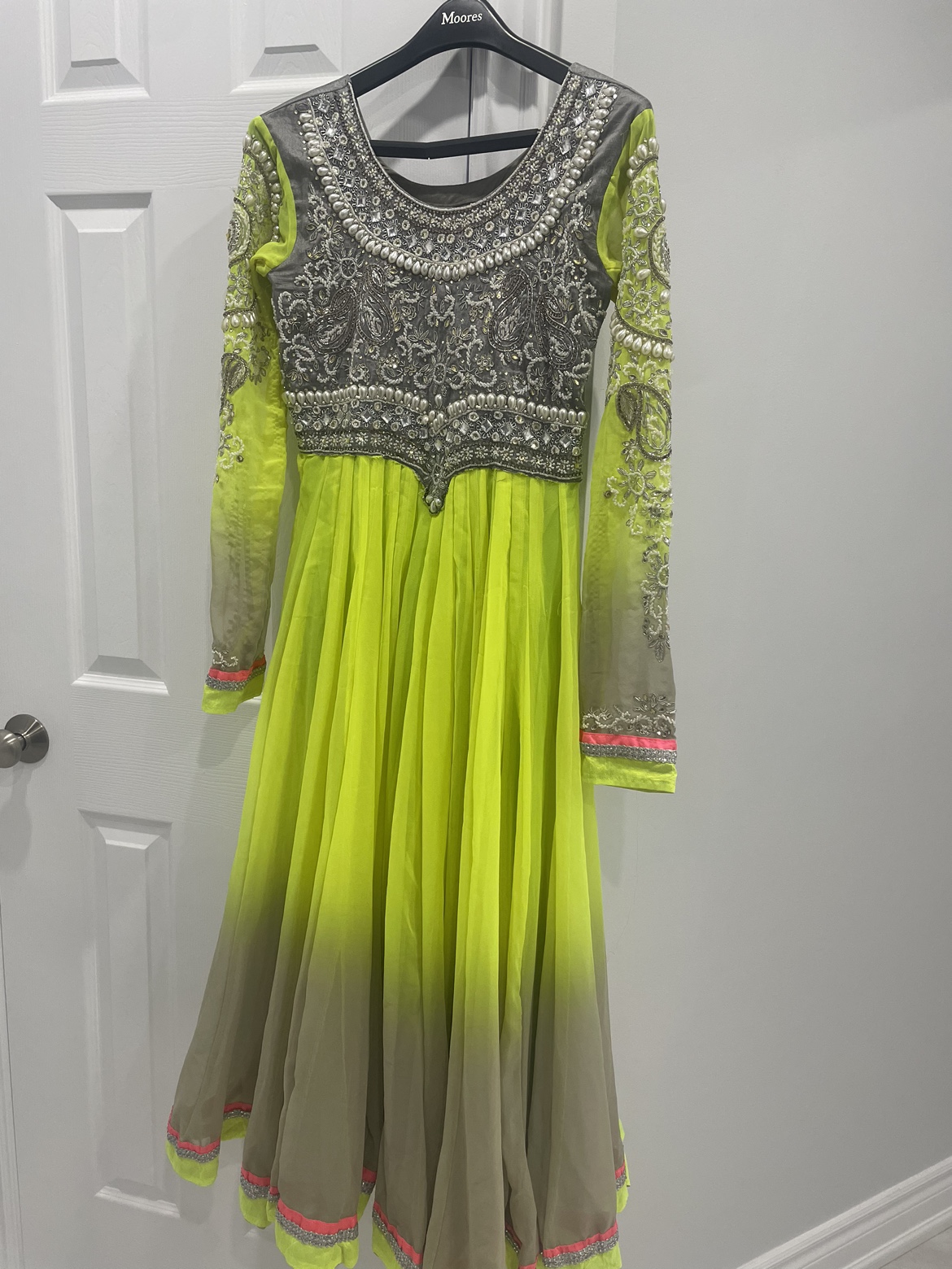 Lime Green and Grey Embroidered Dress