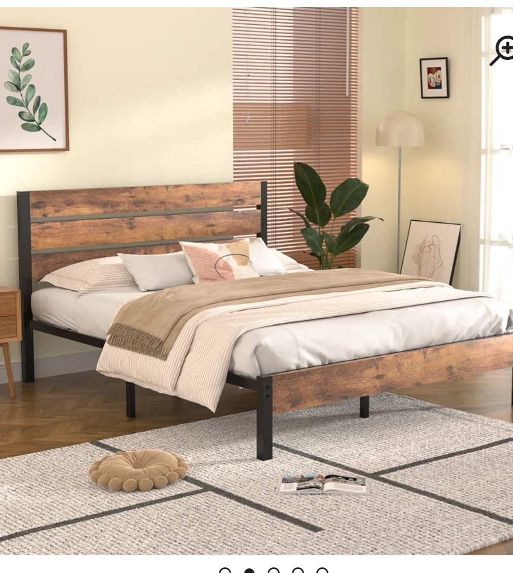 Bed frame with wood headboard - Double / Full thumbnail