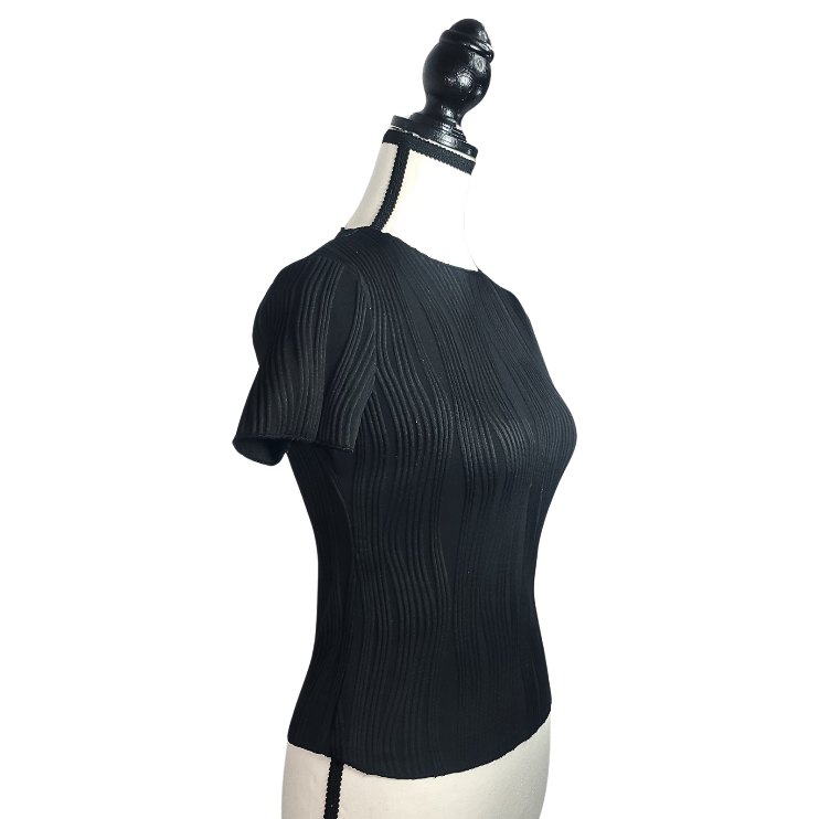 Black Ribbed Short Sleeve Top