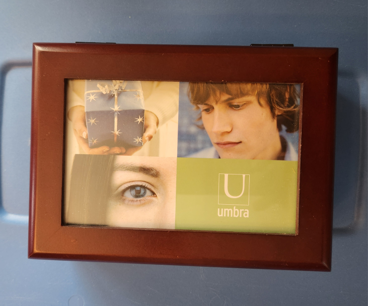 Umbra wood jewelry box, frame top