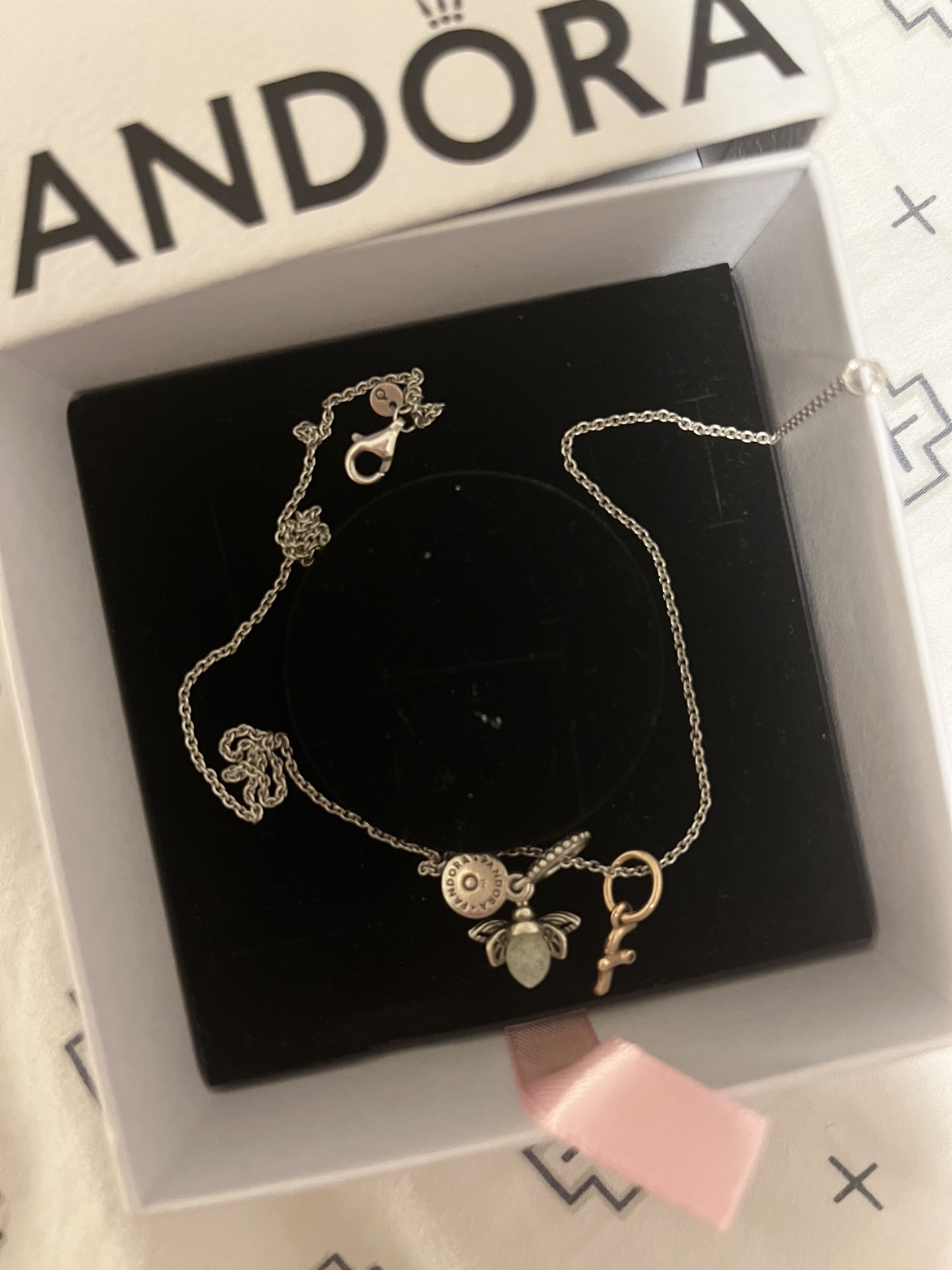pandora necklace and charms comes with box too