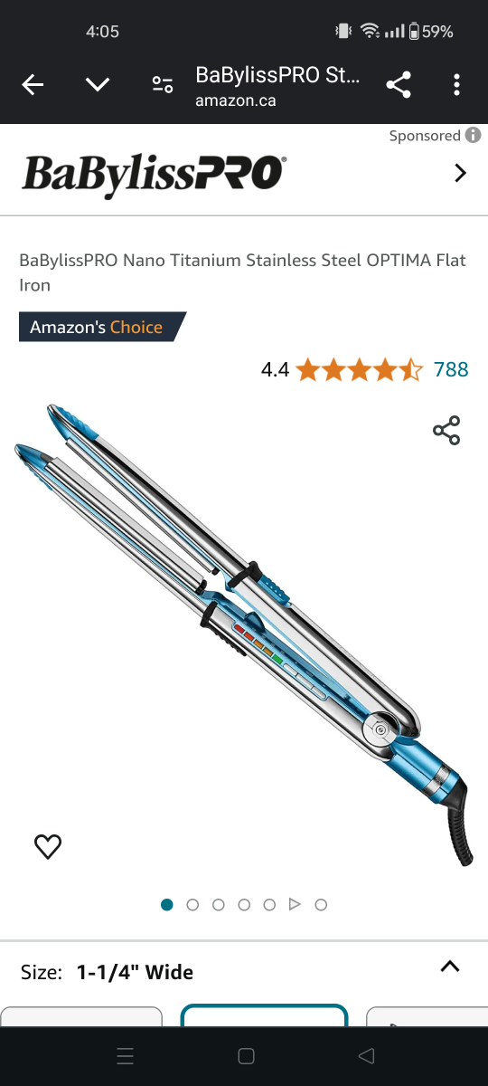 1-1/4 BaBylissPRO Nano Titanium Stainless Steel OPTIMA Flat Iron thumbnail