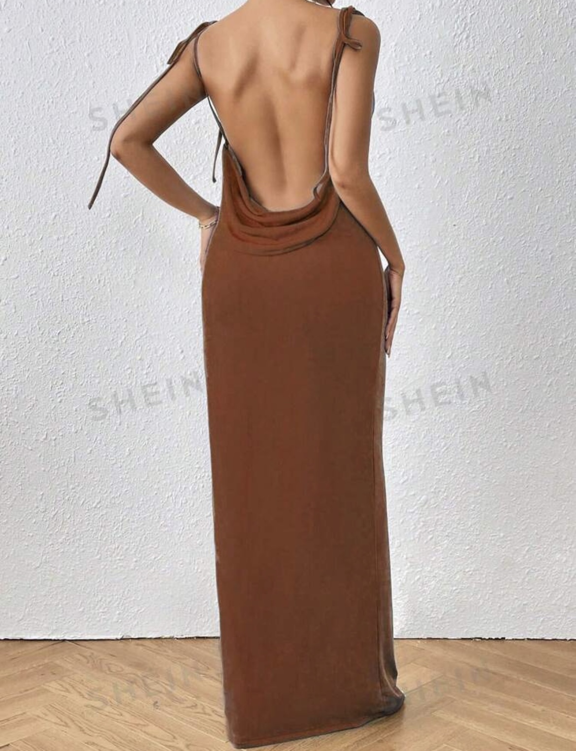 SHEIN Brown Open Back Maxi Dress