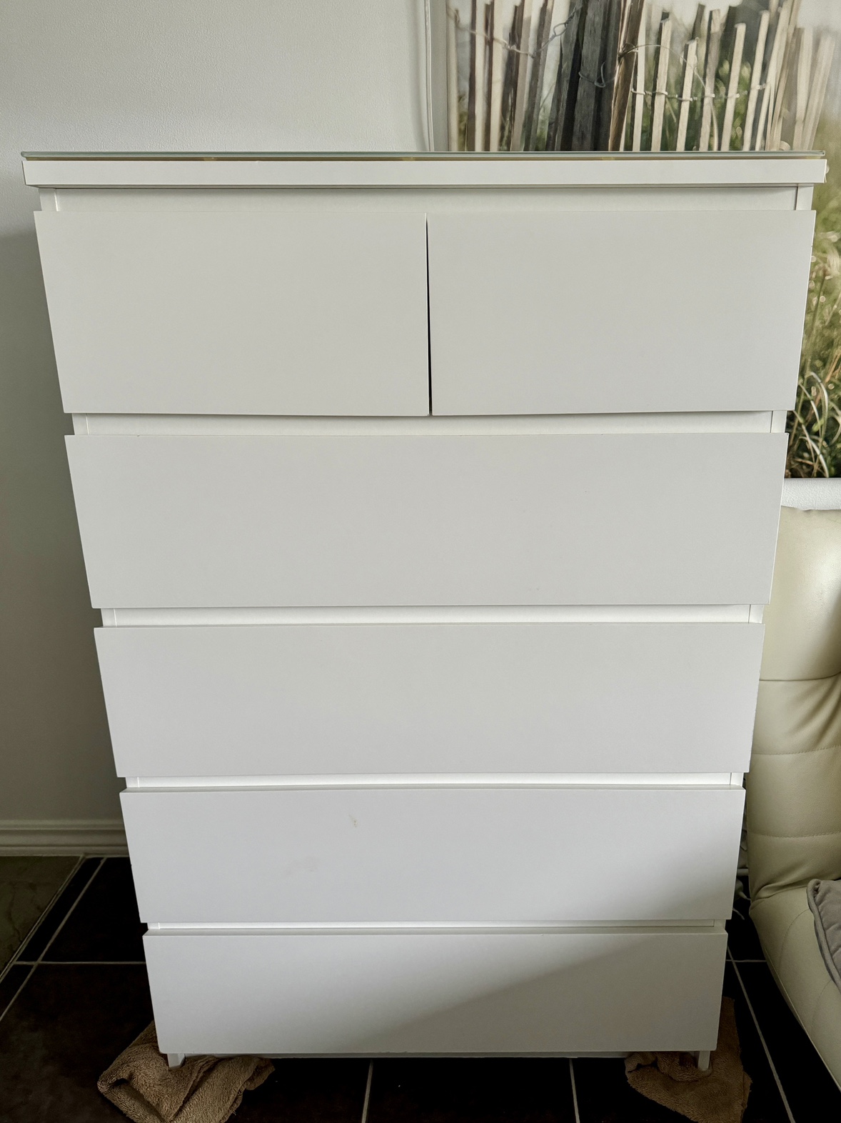 IKEA White Dresser/Drawer with Glass Top