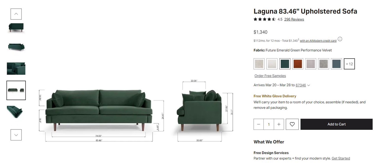 Green velvet upholstered Sofa, mid century modern - photo 5