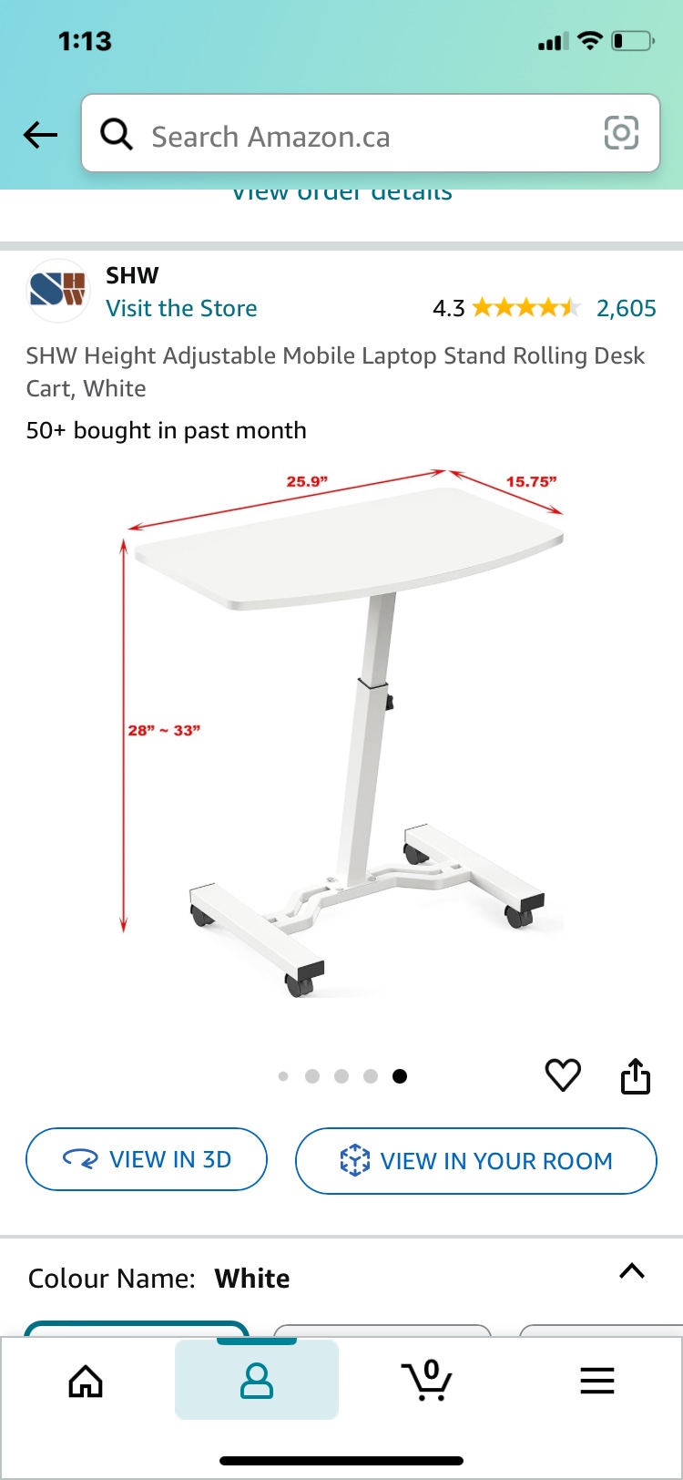SHW Height Adjustable Mobile Laptop Stand Rolling Desk image indicator(3)