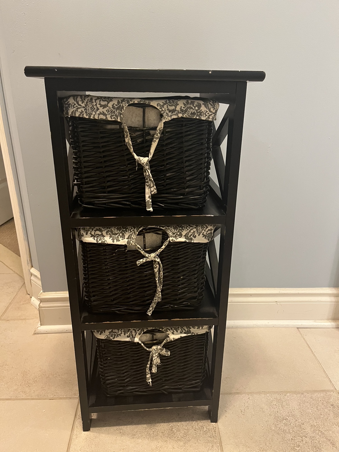 Three drawer basket storage