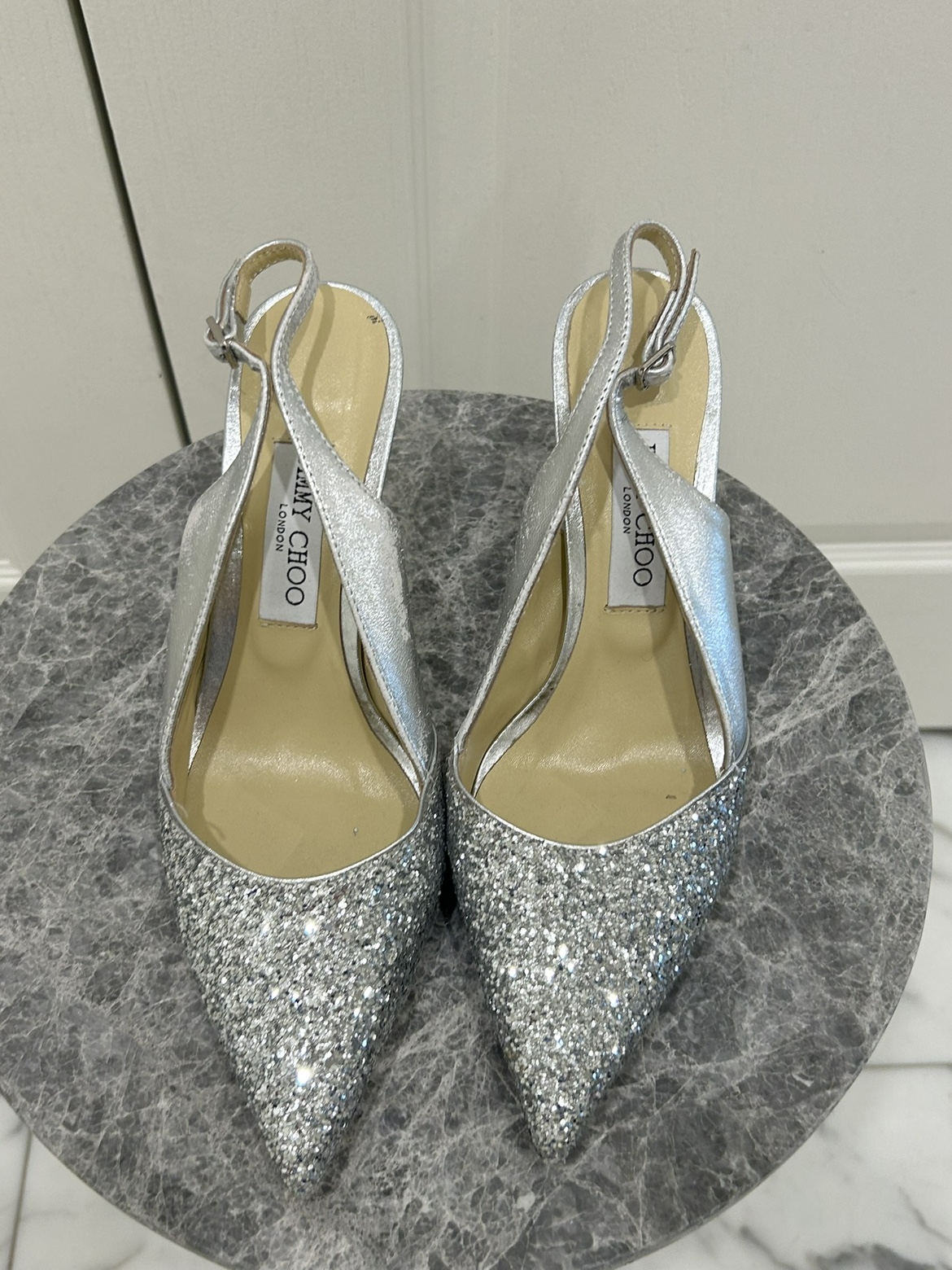 Jimmy Choo Silver Glitter Slingback Pumps - Size 41 thumbnail