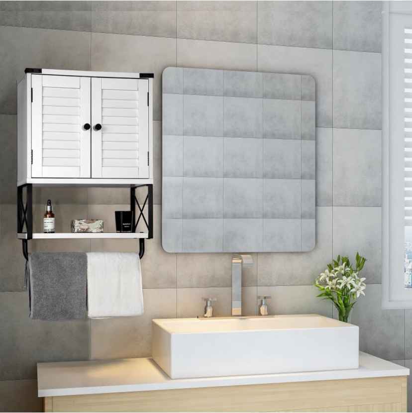 White Bathroom Cabinet with Shelf and Towel Rack - photo 5