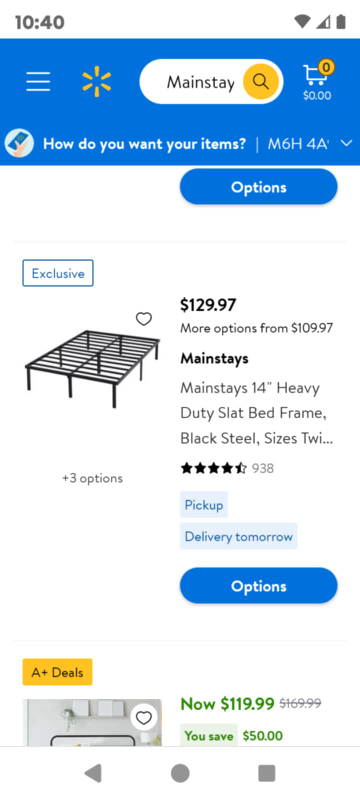 Mainstays 14" Heavy Duty Slat Bed Frame, Twin
