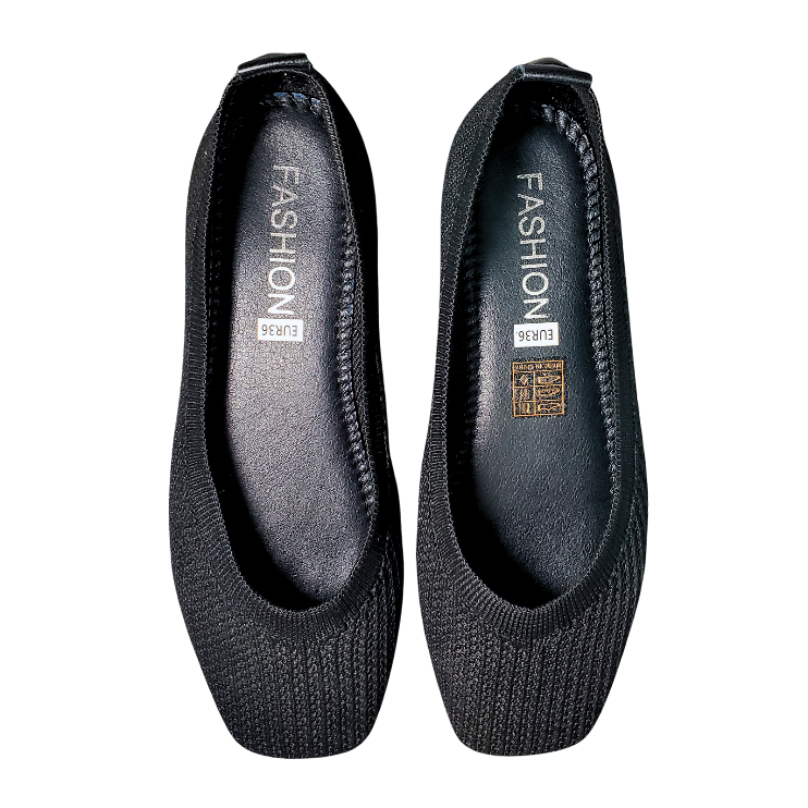 Black Knitted Square Toe Ballet Flats - photo 3
