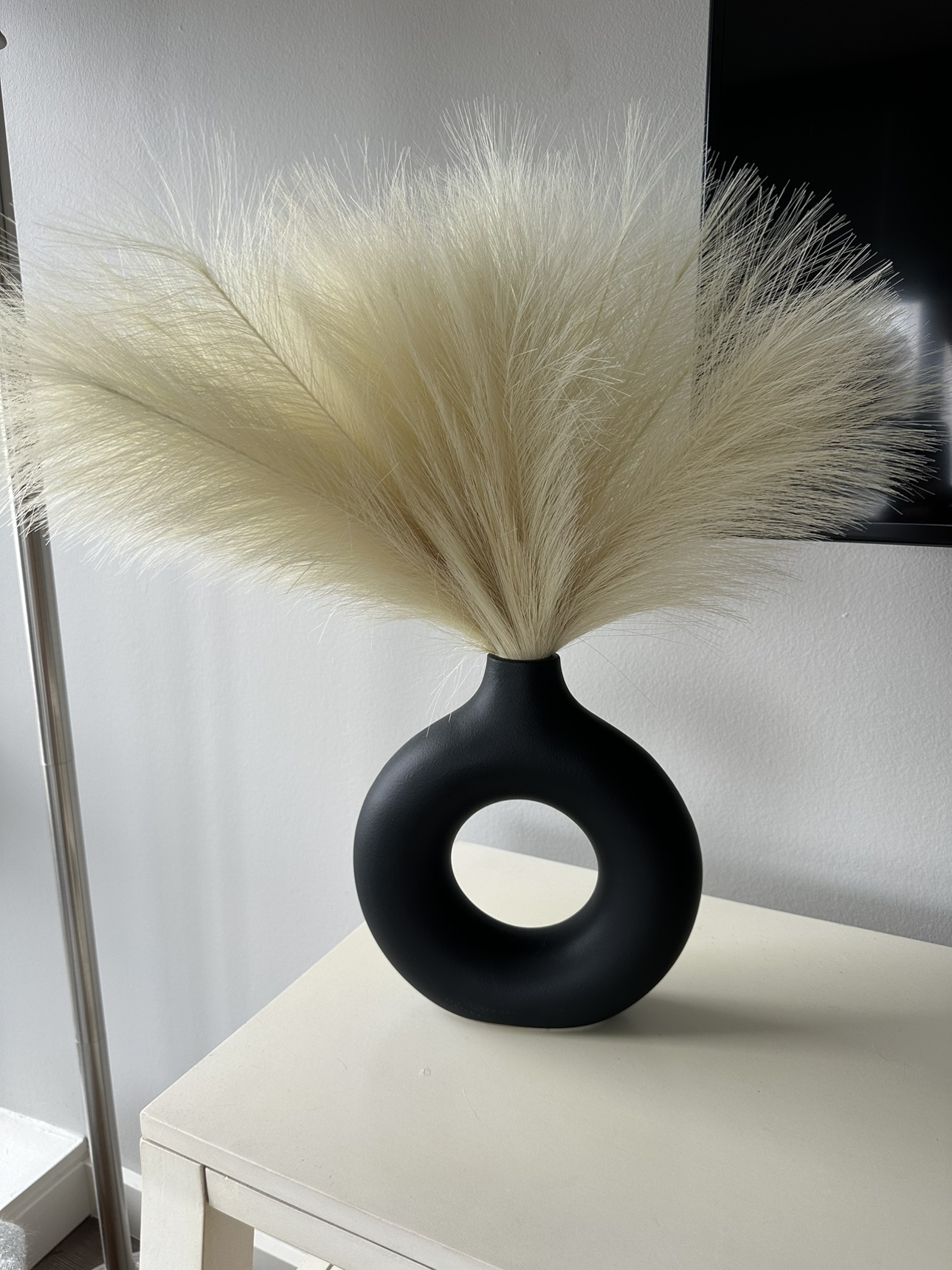 Dried Pampas Grass in Black Vase