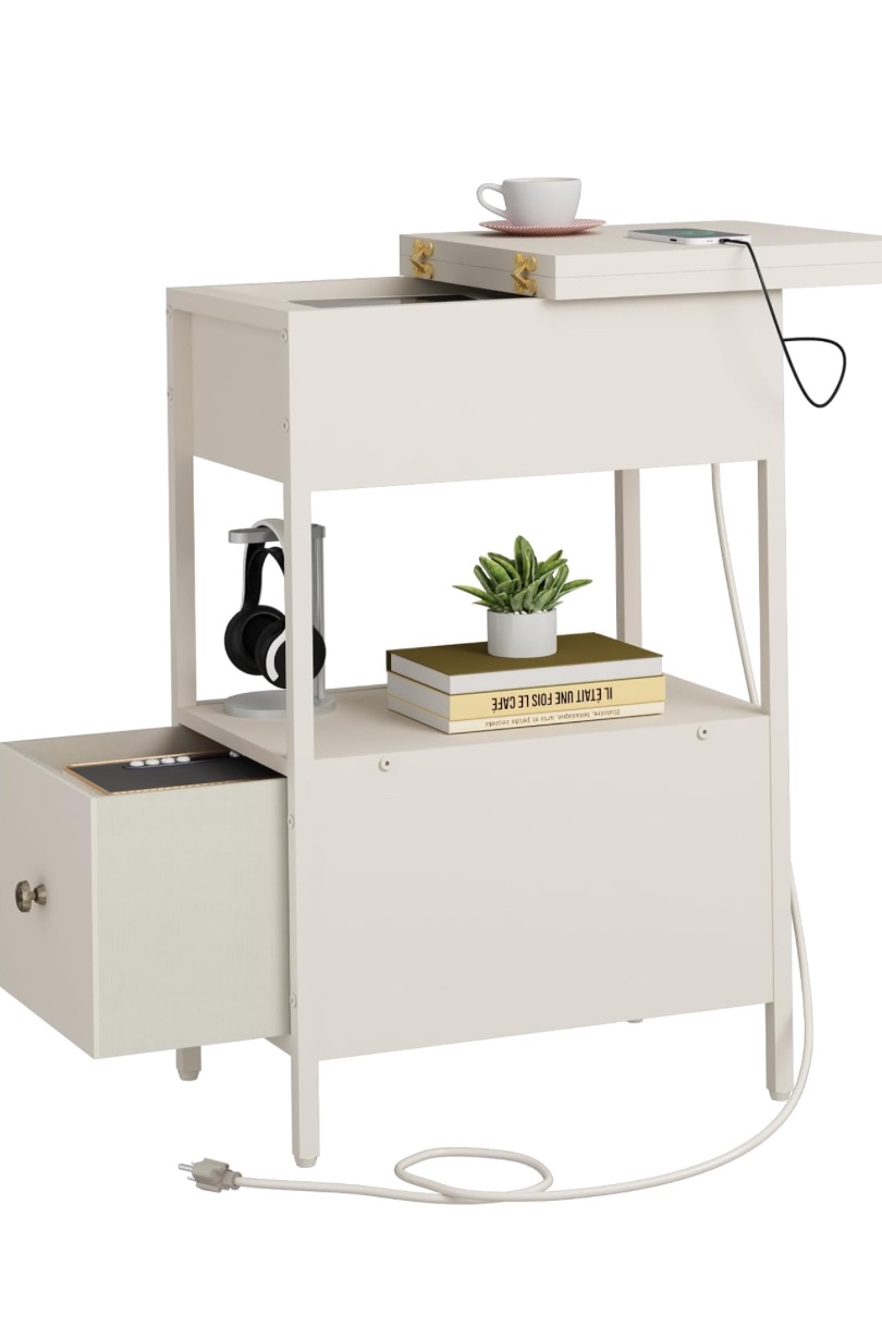 Narrow Side Table with Flip Top Cabinet and Fabric Drawer - photo 2