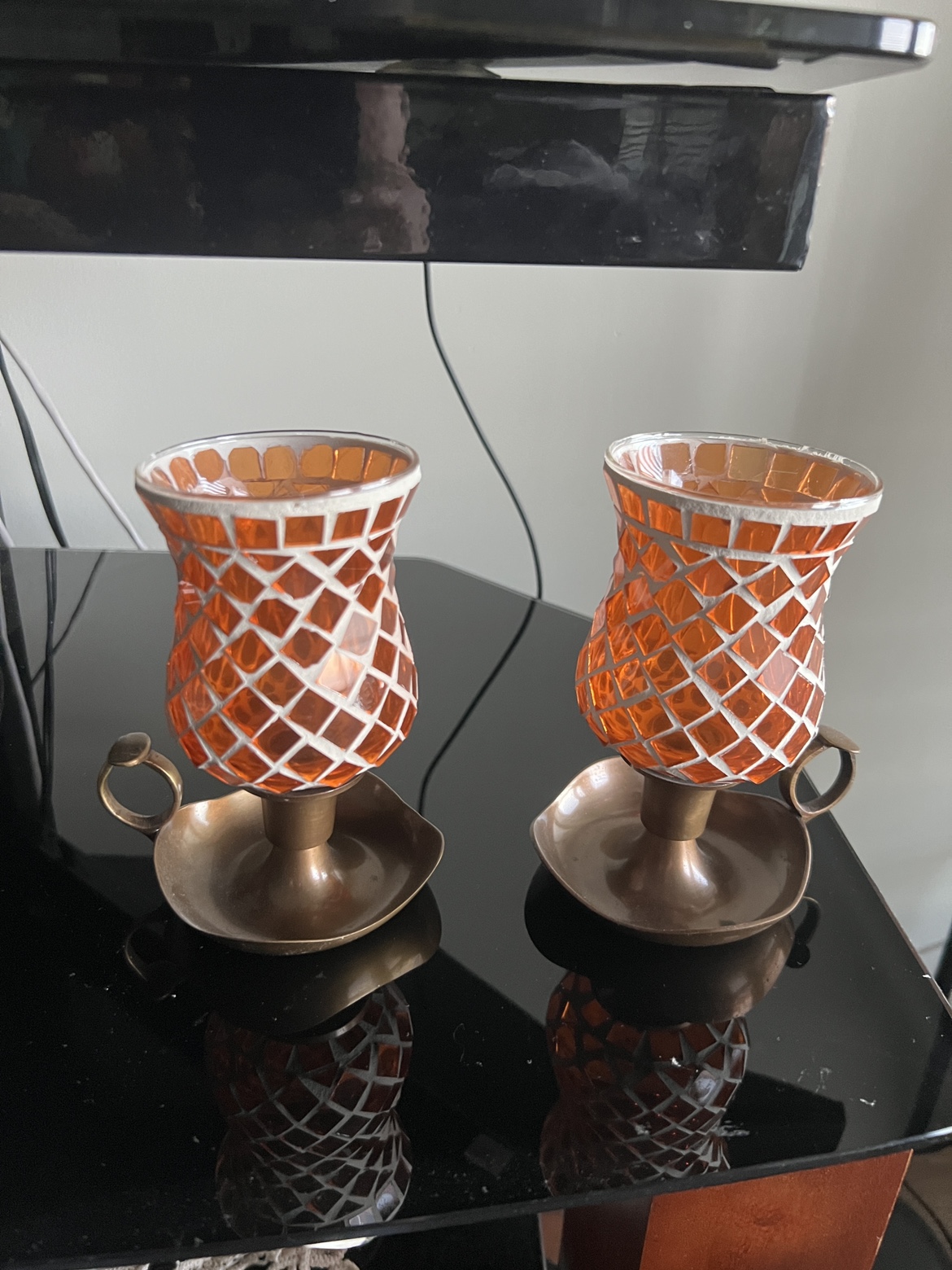 Orange Mosaic Candle Holders - photo 2