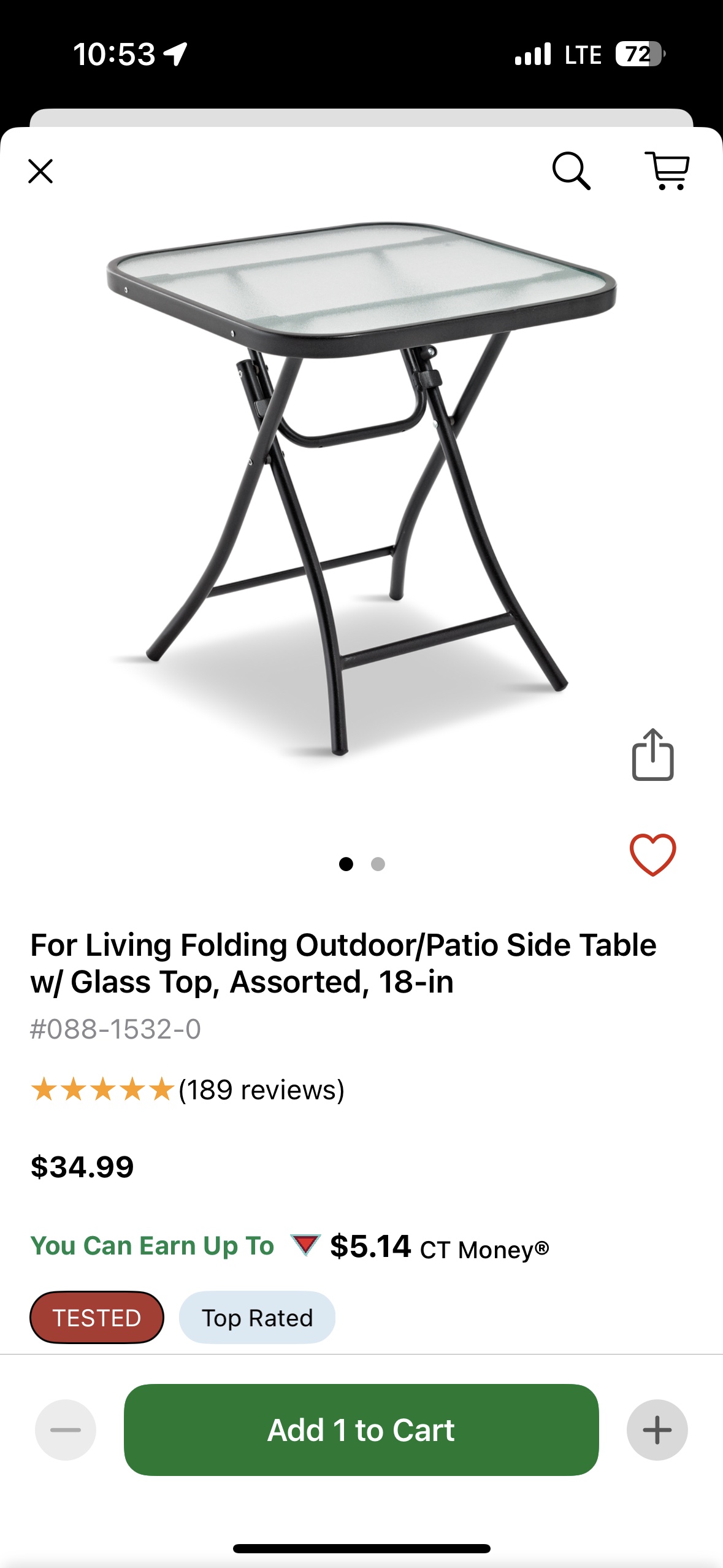 Small Folding Outdoor Side Table w/ Glass Top, 18-in ONE LEFT thumbnail