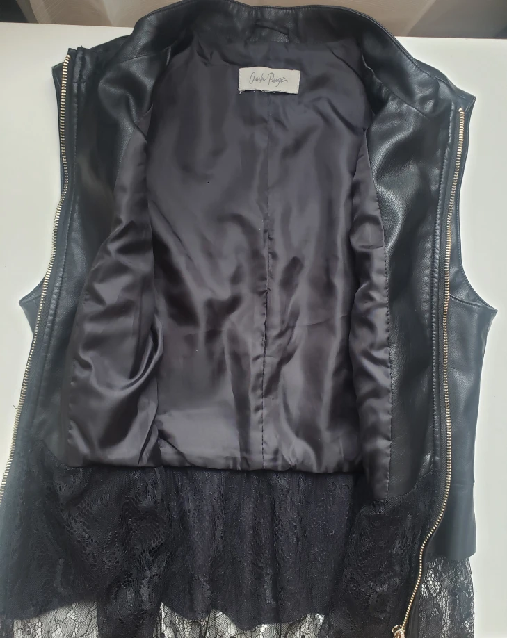 Black Faux Leather Vest with Lace Trim image indicator(5)