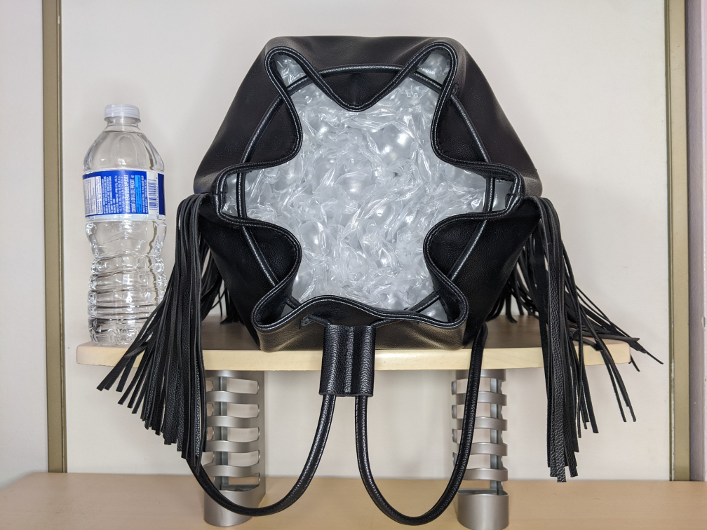 Victoria's Secret Fringe Drawstring Bag Faux Vegan Leather Black image indicator(5)