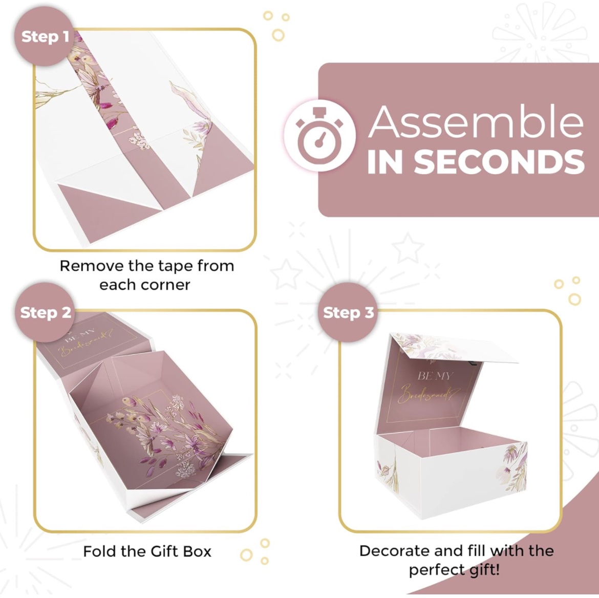 Bridesmaid Gift Boxes With Lids 3 Pack Magentic image indicator(6)