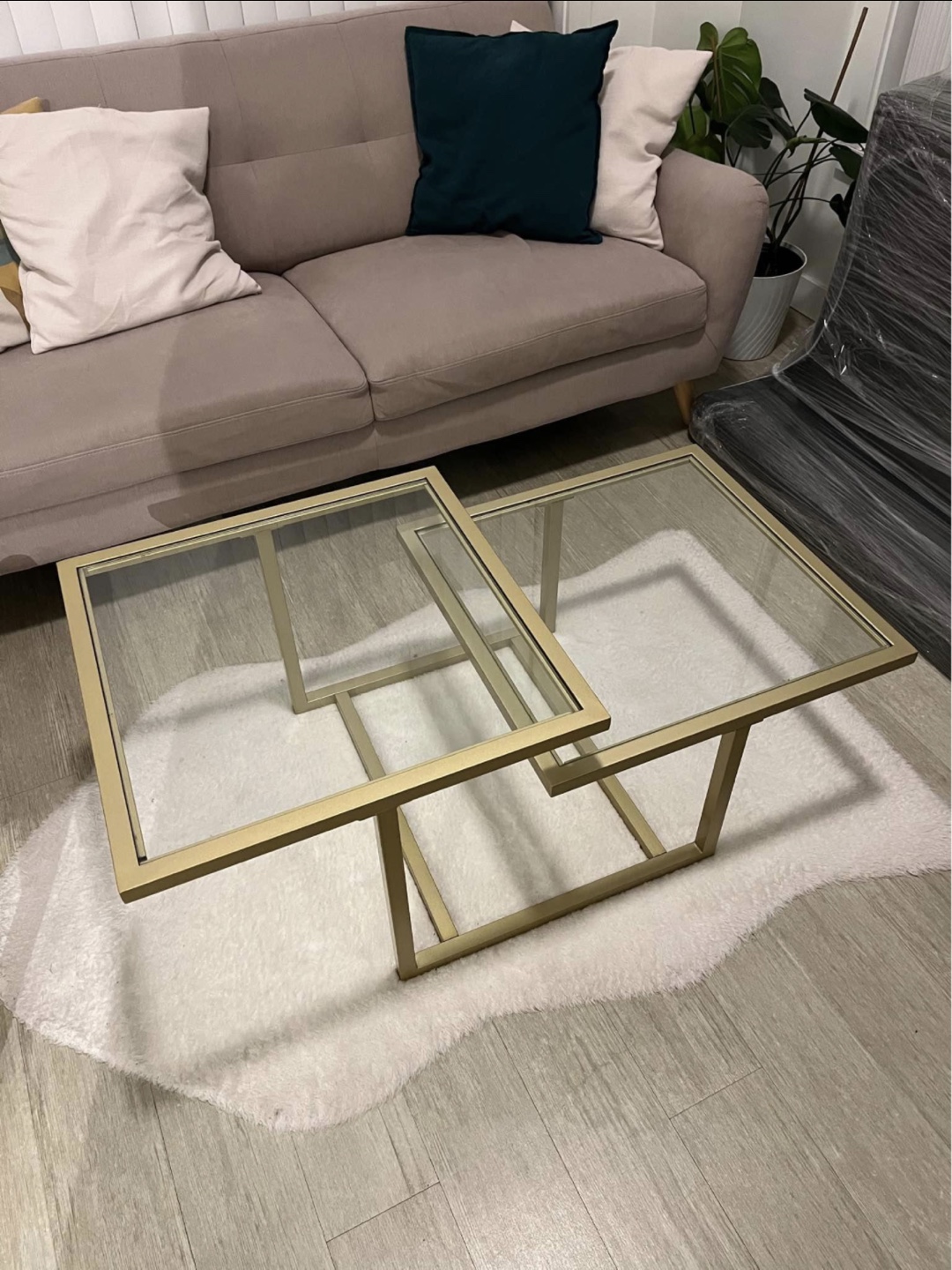 Gold Metal and Glass Coffee Table