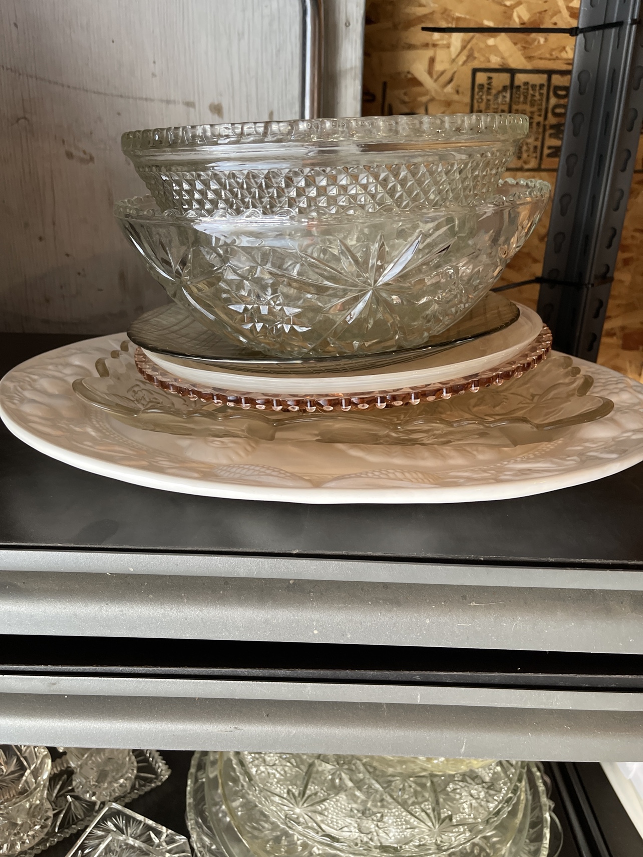 Assortment of crystal bowls, platters.