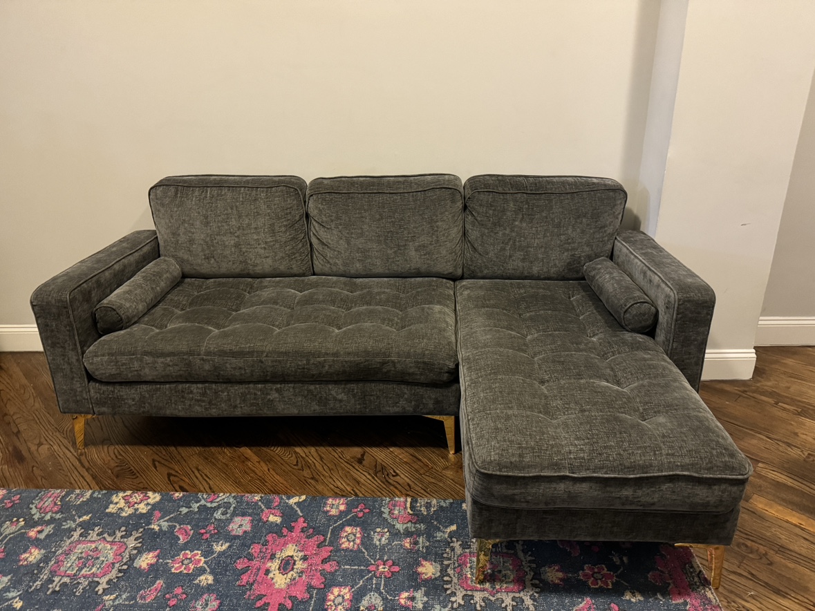 Grey Chenille L-Shaped Sectional Couch - photo 2