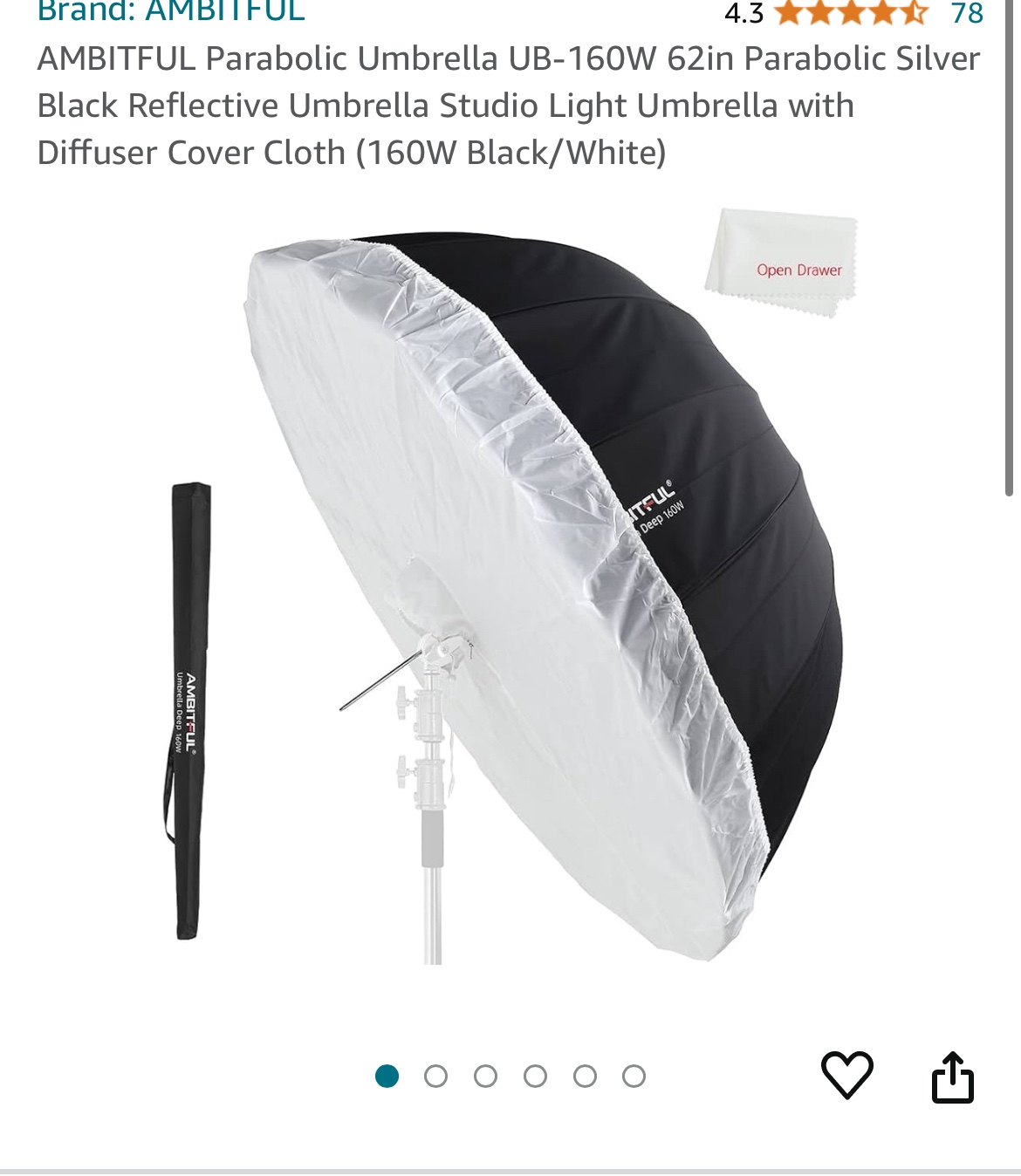 Parabolic umbrella 62 inch - silver