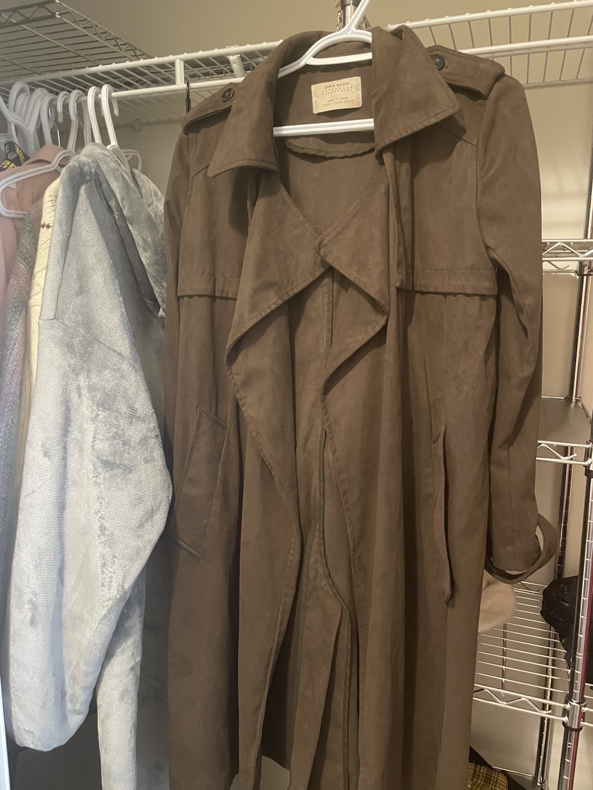 Zara Basic Suede Trench Coat thumbnail