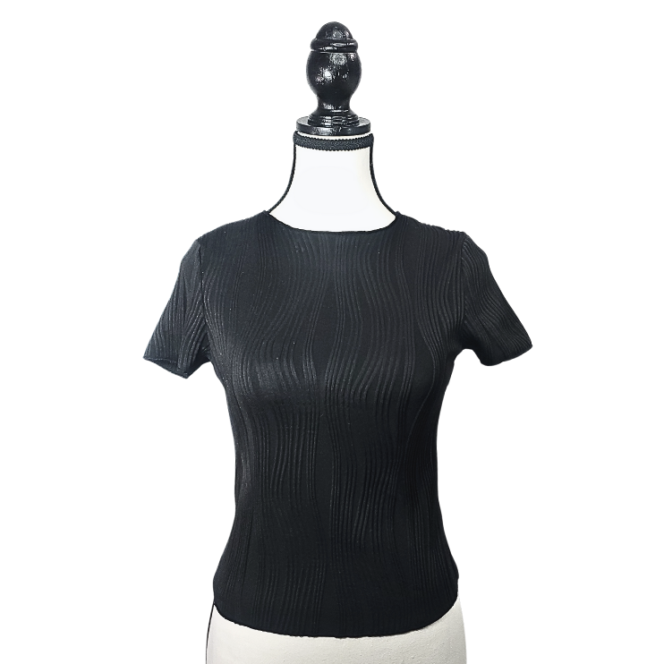 Black Ribbed Short Sleeve Top - photo 2