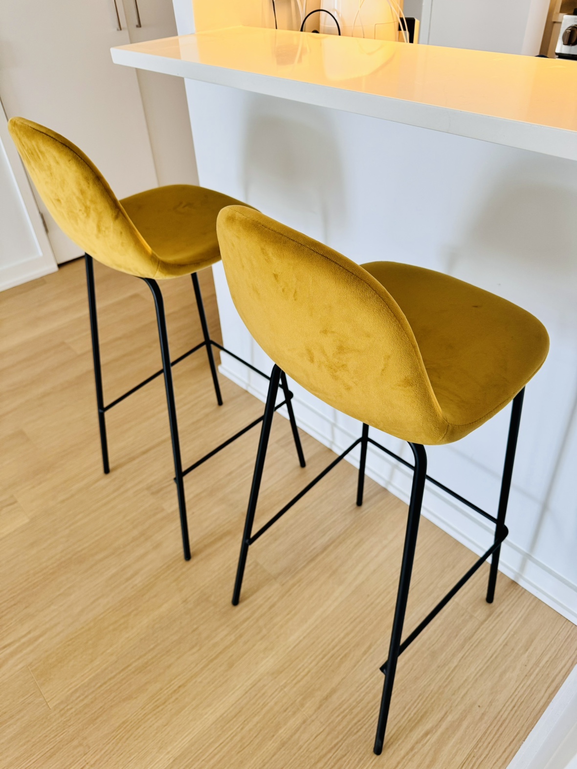 Set of 2 Mustard Yellow Velvet Bar Stools - photo 2