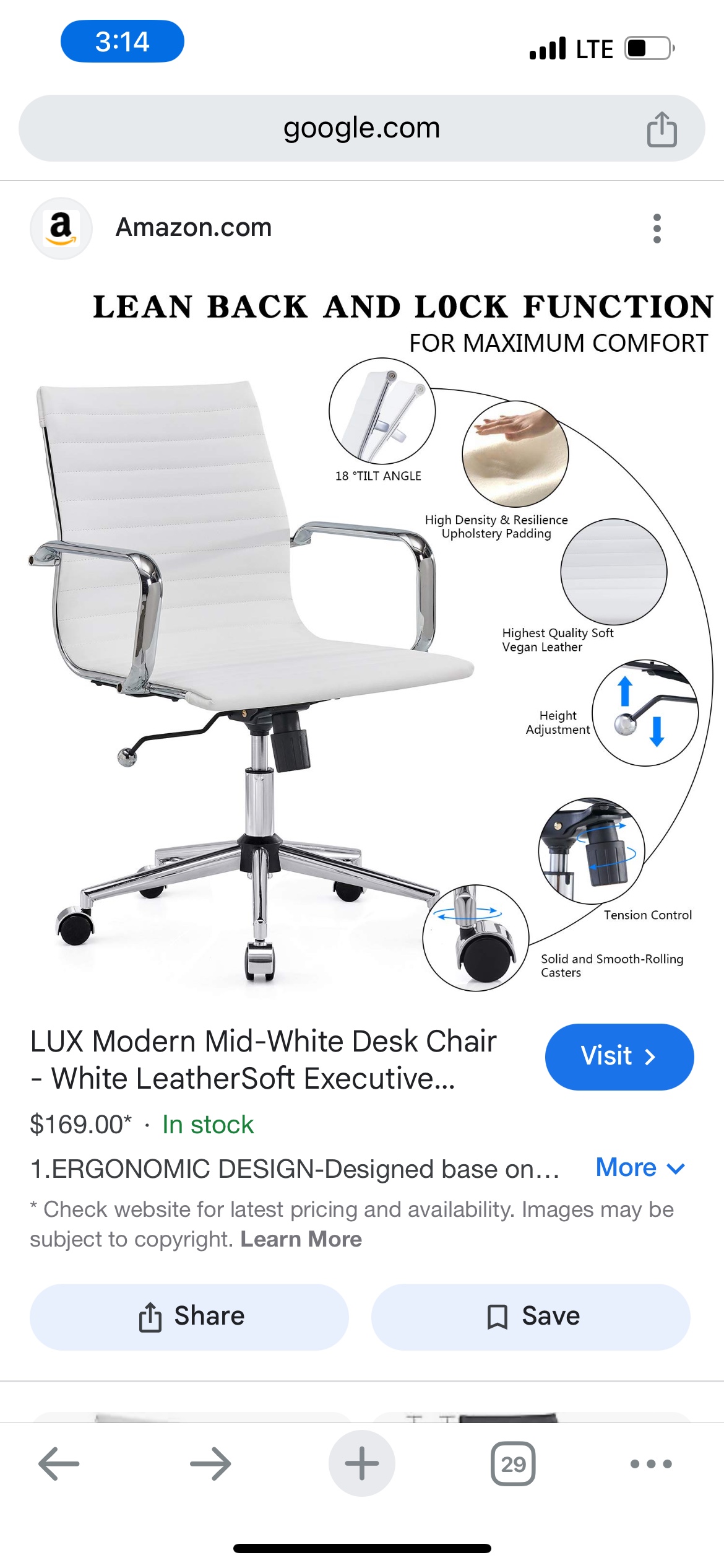 LUX Modern Mid-White Desk Chair