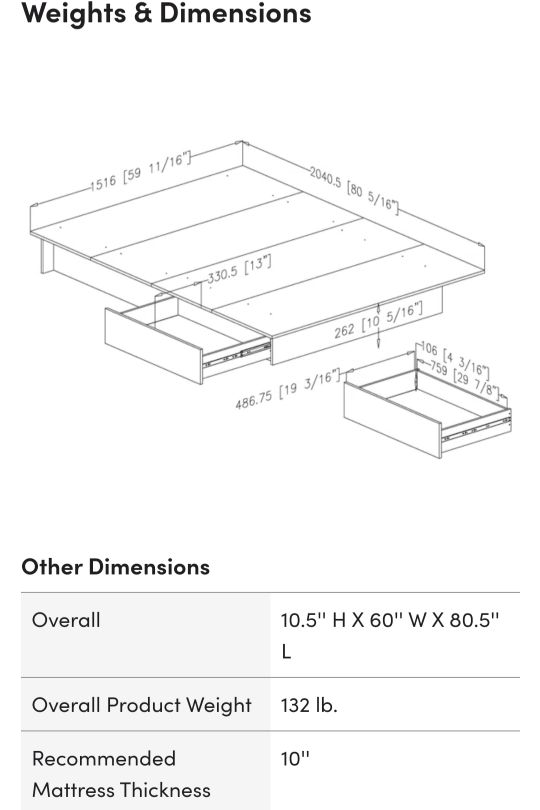 bed with drawers
