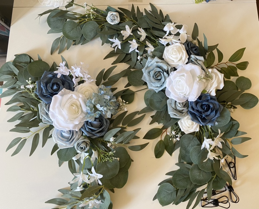 Artificial Dusty Blue & White Arch Flowers with Greenery