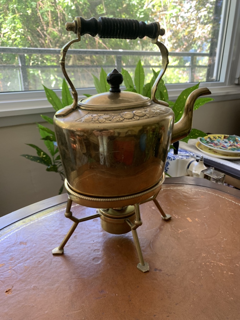 Antique Brass Tea Kettle with Stand - photo 2