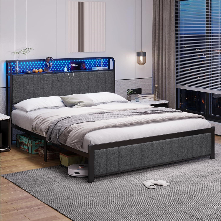 Brand New Queen Bed with LED Lights, Storage.