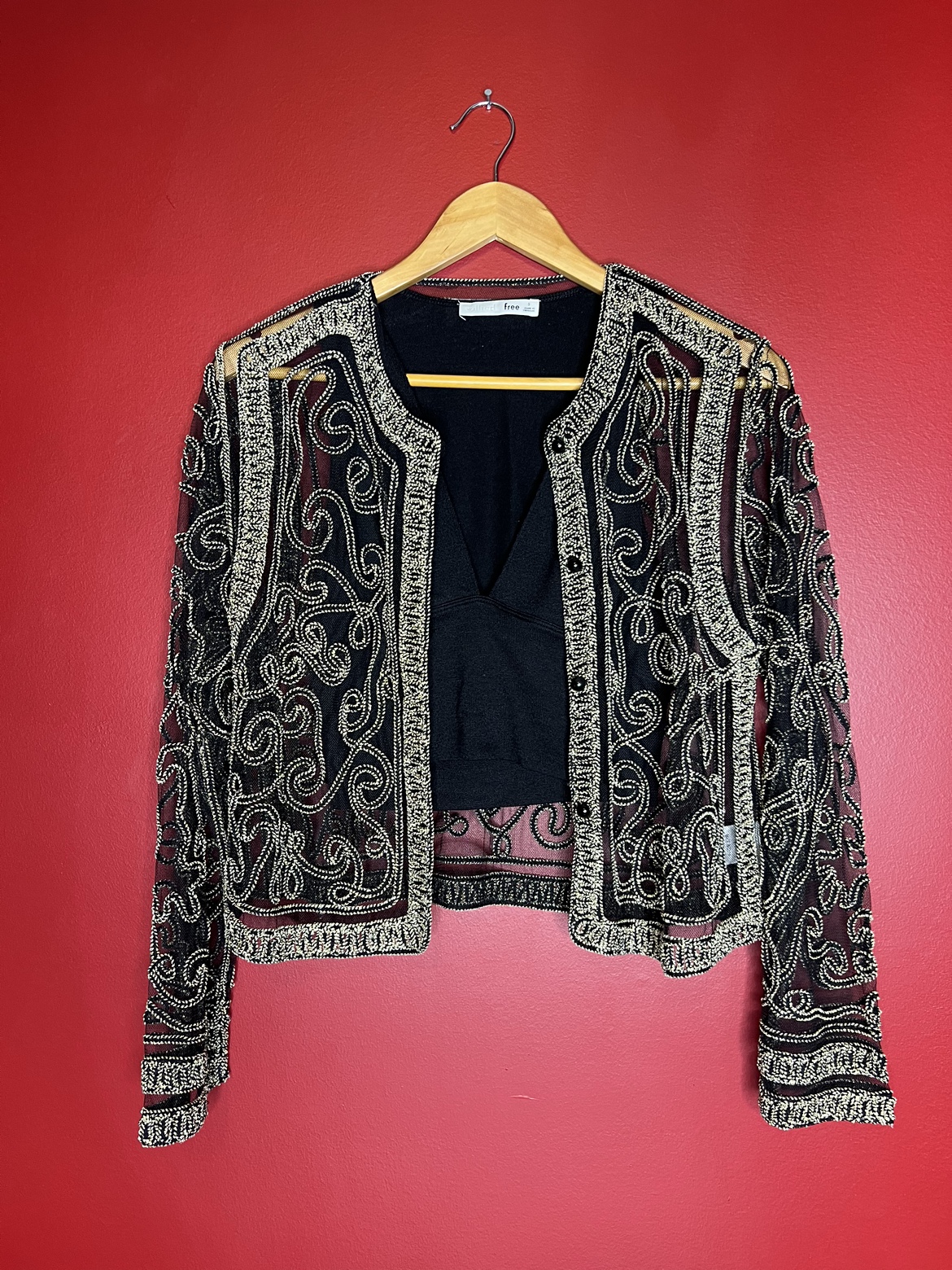 Slightly cropped Vintage Black/gold Sheer button down - photo 5