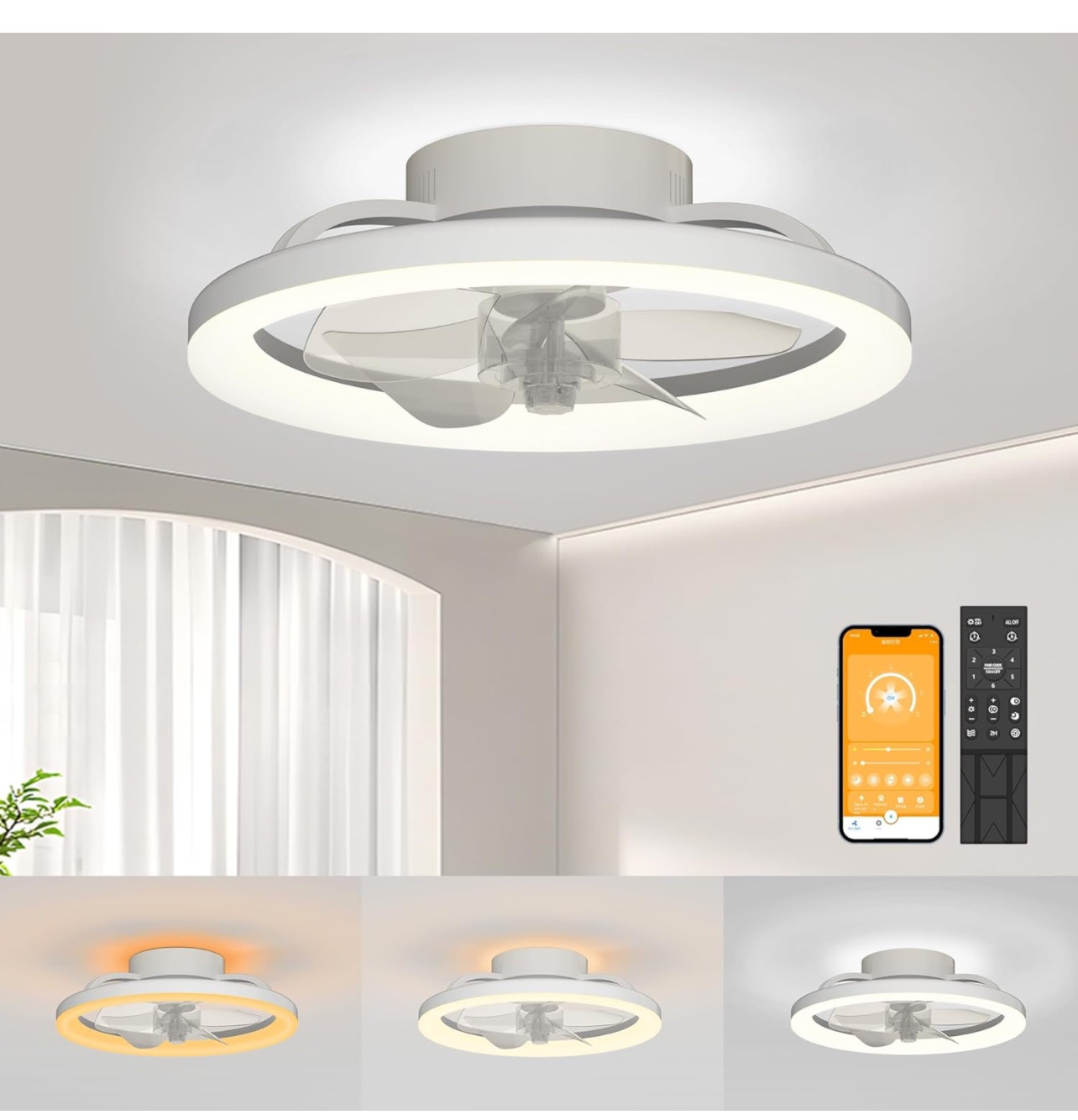 White Ceiling Fans with Lights: 16 inch with remote thumbnail