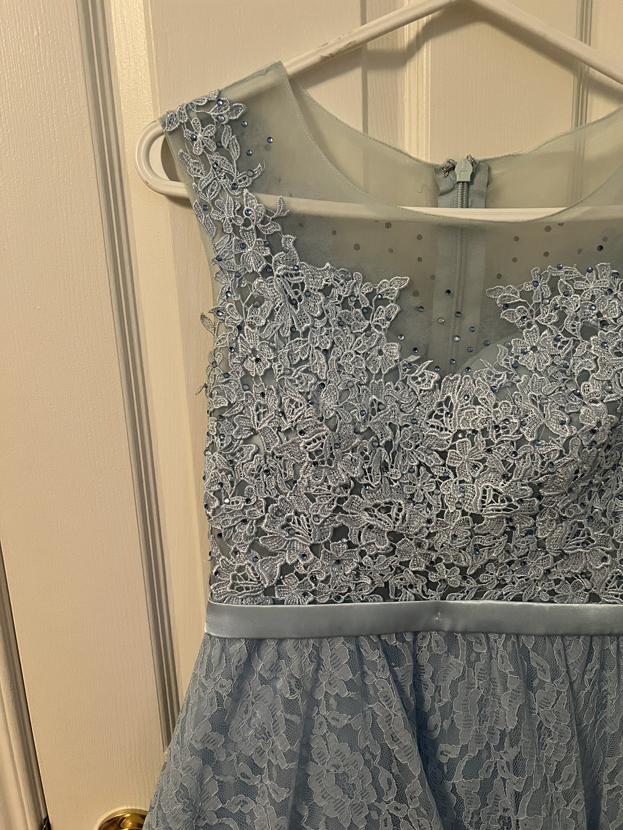 Light Blue embroidered High-Low Lace Dress image indicator(3)