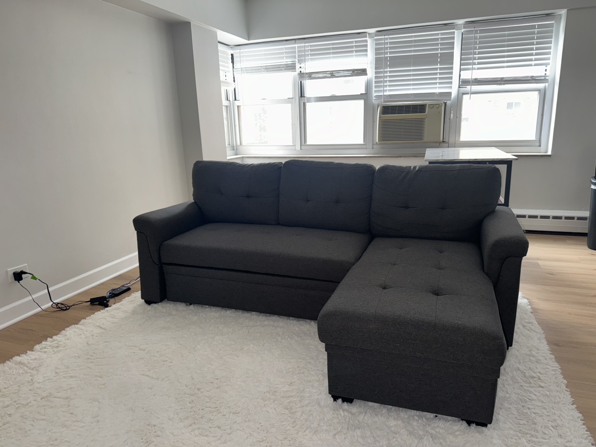 Dark Gray Linen Reversible Sleeper Sectional Sofa - photo 2