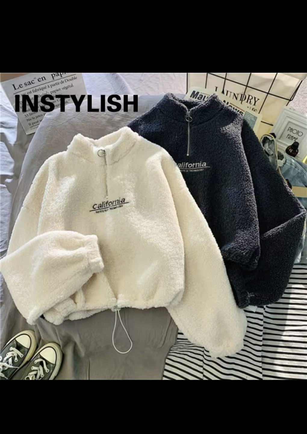 Women Stand Neck Fleece Cropped Hoodie - photo 2