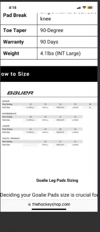 Large Intermediate Goalie Pads 32’ image indicator(5)