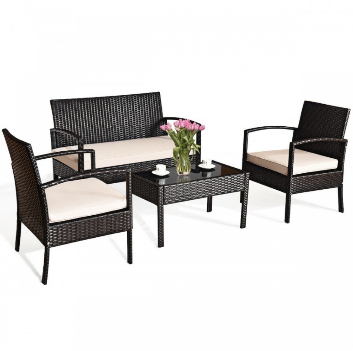 4 Pieces Patio Set with Loveseat Sofas and Coffee Table image indicator(7)
