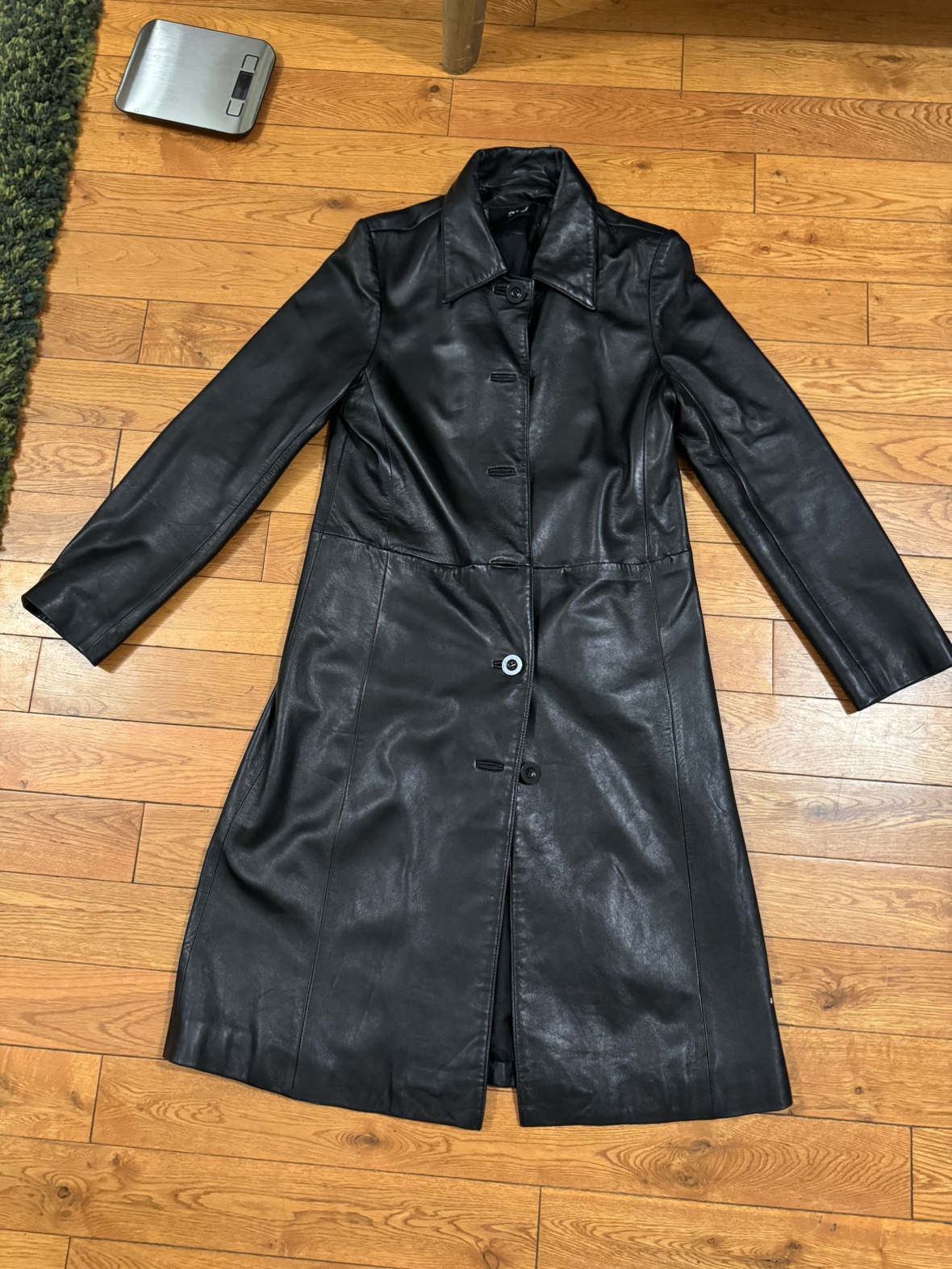 Black Leather Trench Coat size small thumbnail