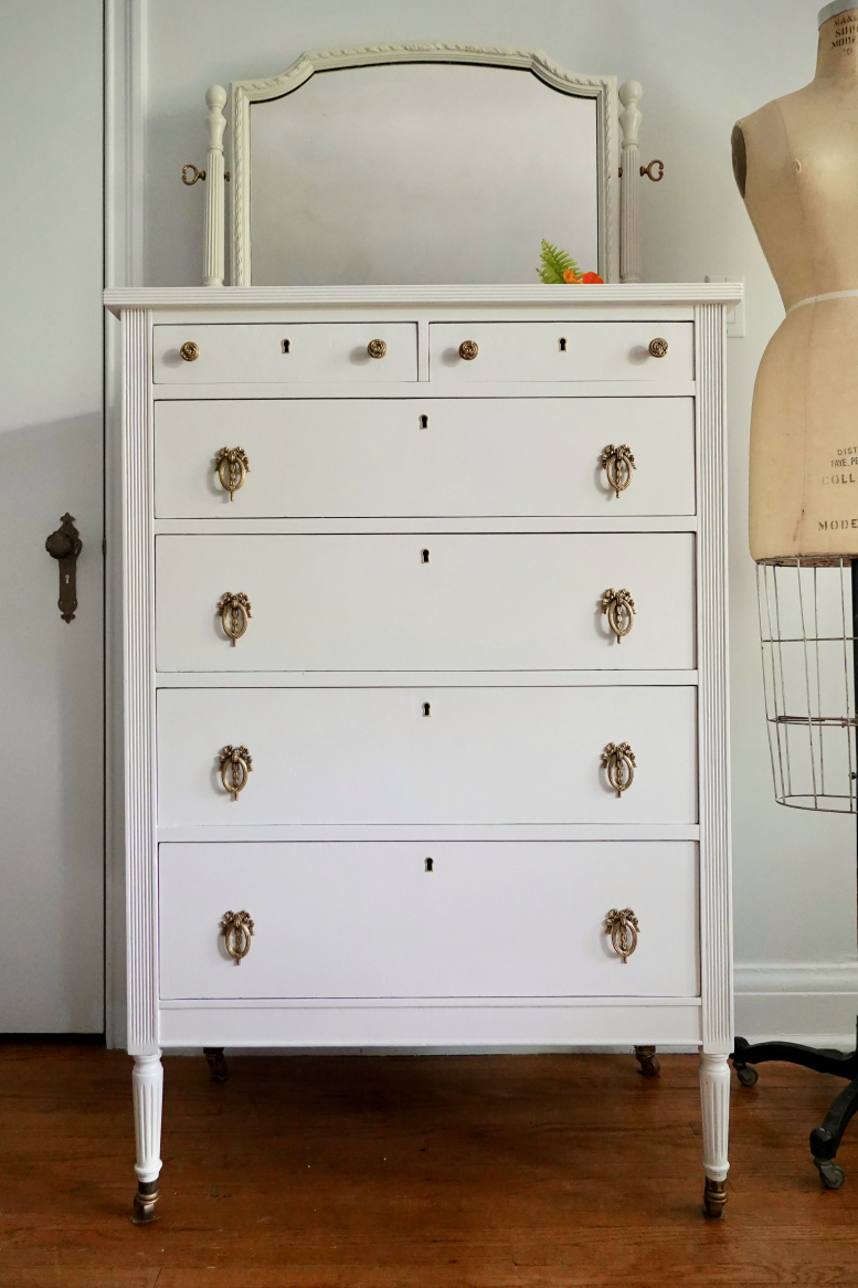 White Antique Dresser with Mirror