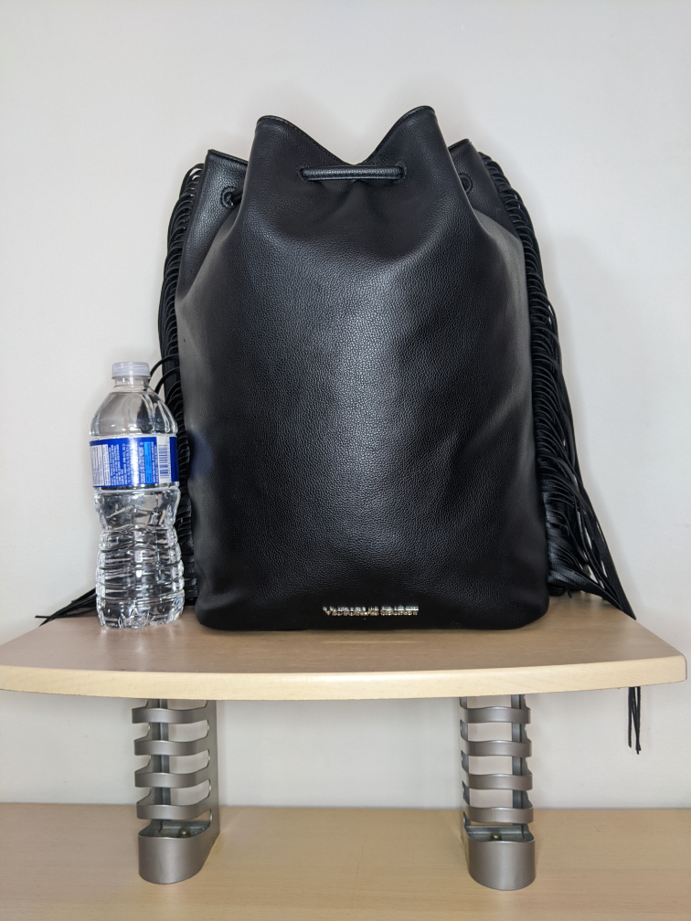 Victoria's Secret Fringe Drawstring Bag Faux Vegan Leather Black image indicator(3)