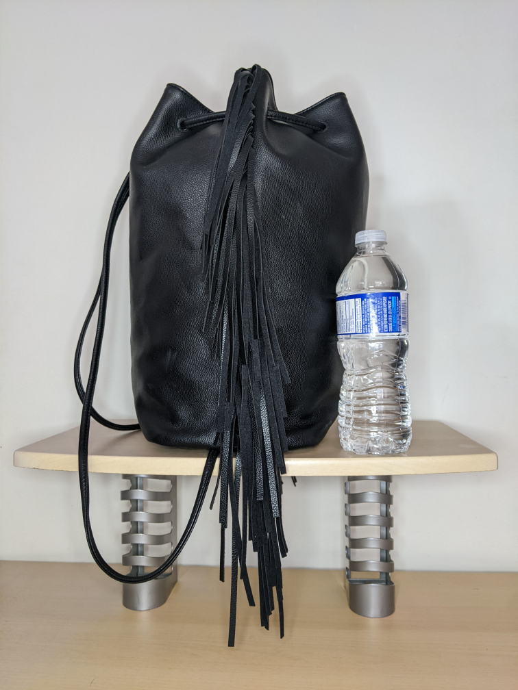 Victoria's Secret Fringe Drawstring Bag Faux Vegan Leather Black image indicator(7)