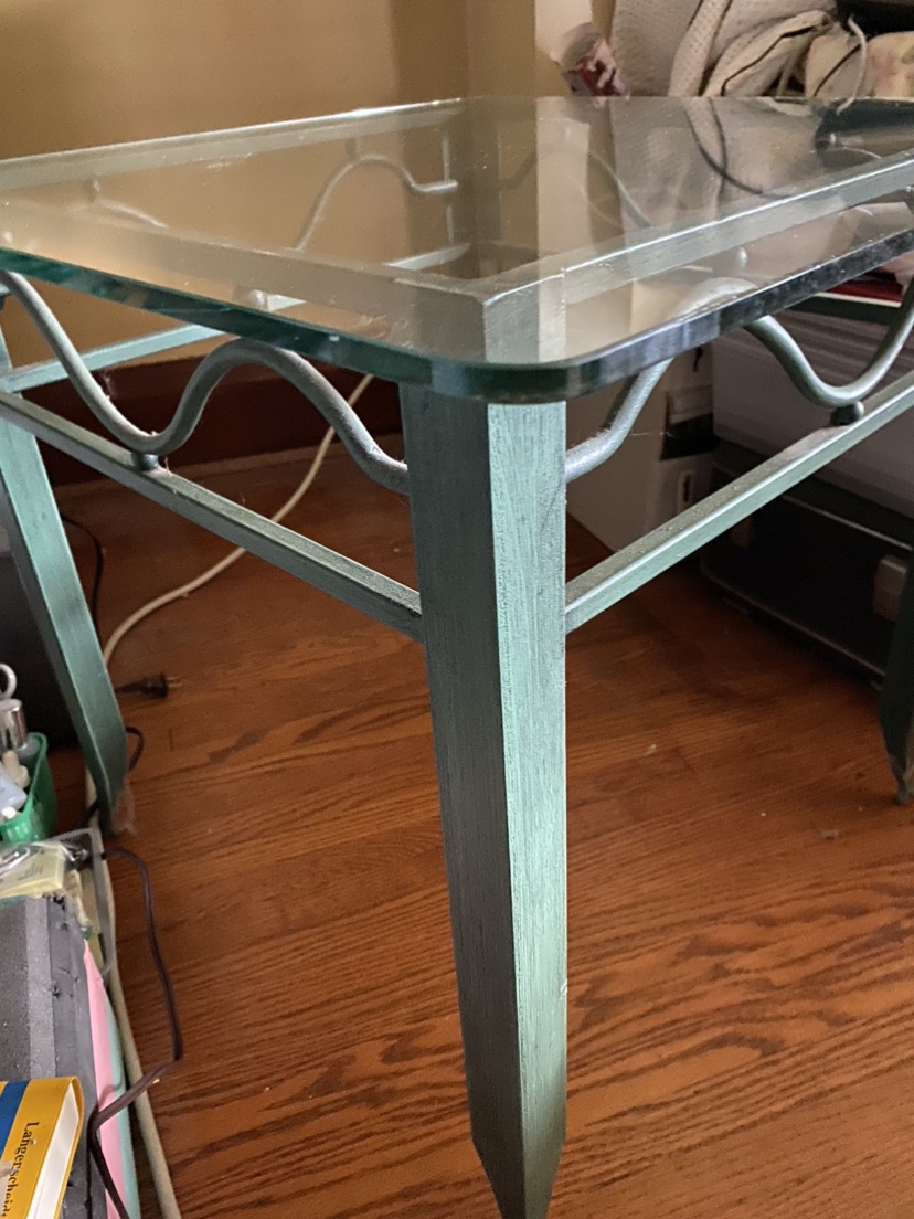 Table, iron,  teal, 21 H x 23” w thumbnail