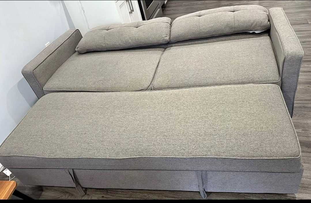 Grey Futon Sofa Bed with Ottoman