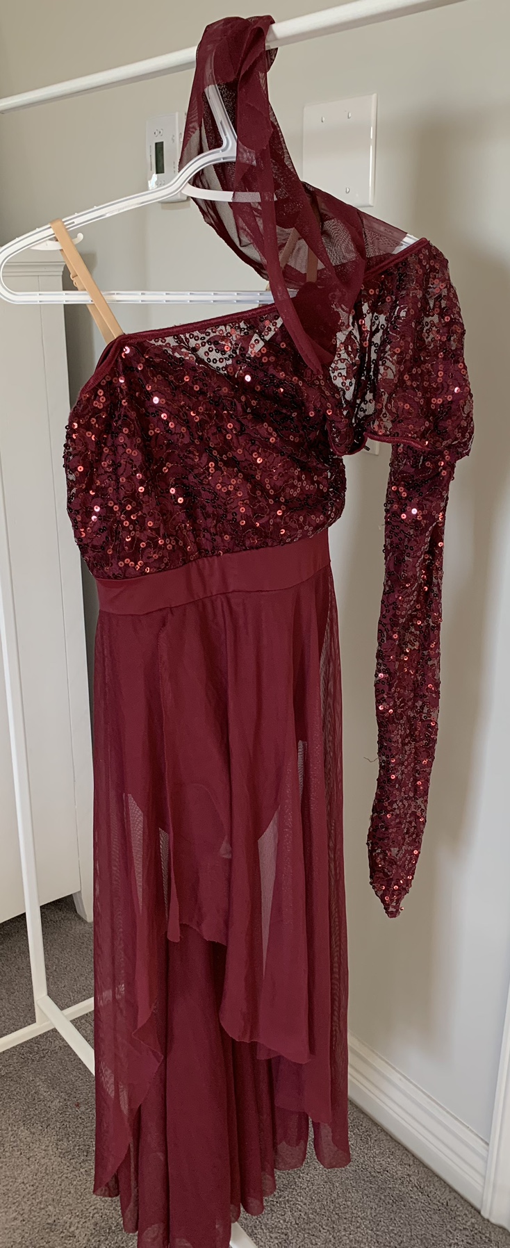 Burgundy Sequined Dance Dress Halloween Costume