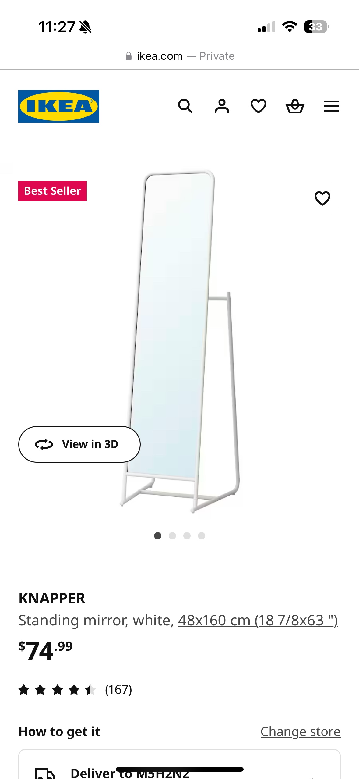 IKEA KNAPPER Full Length Mirror
