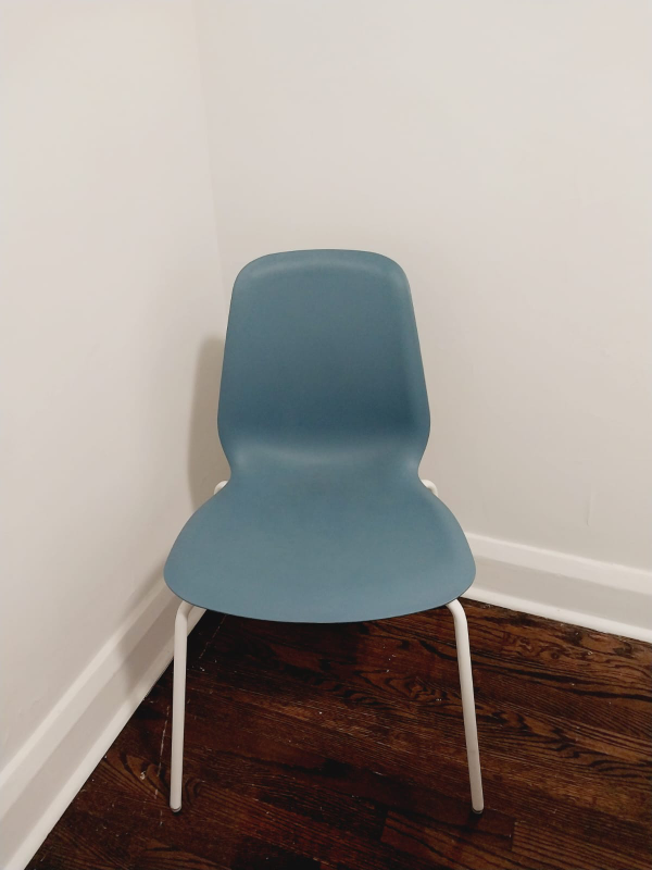 4 Blue Plastic Chairs with White Legs thumbnail
